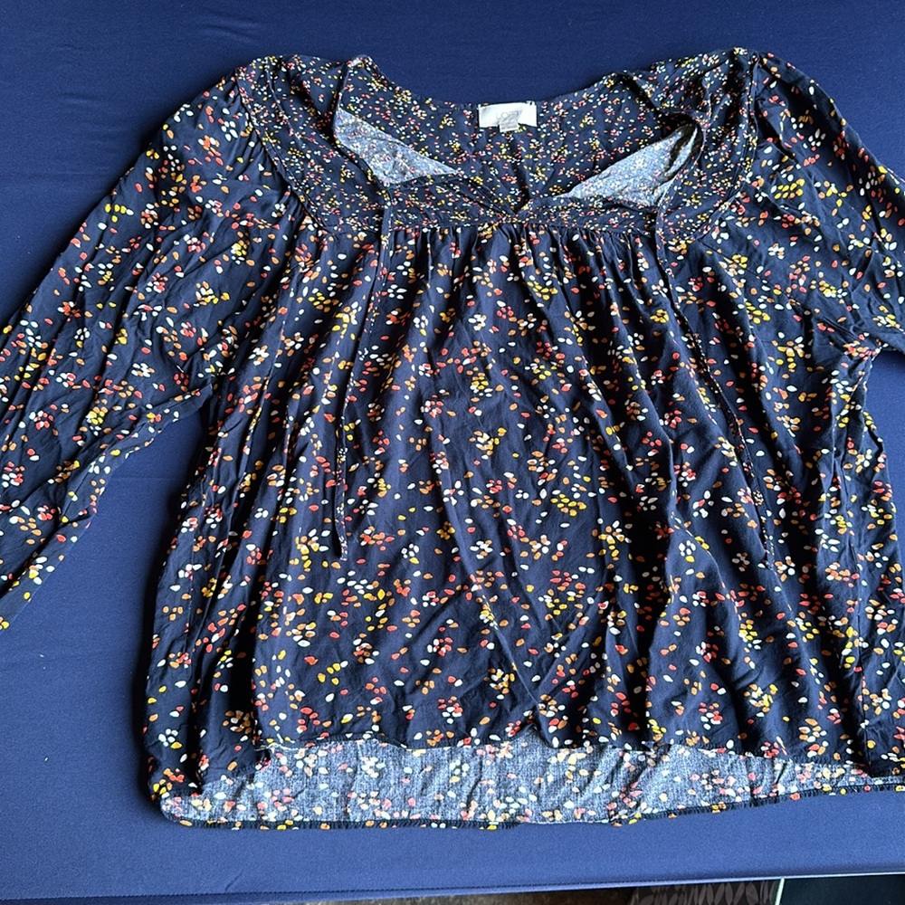 Navy printed Loft Blouse with Tie Front detail
